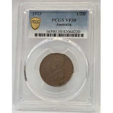 AUSTRALIA 1923 . HALF 1/2  PENNY . PCGS VF30